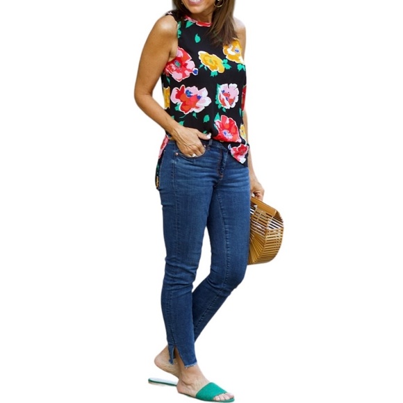 Who What Wear Floral Print Sleeveless Blouse Tank Top Black Multi Size Small - Picture 2 of 15